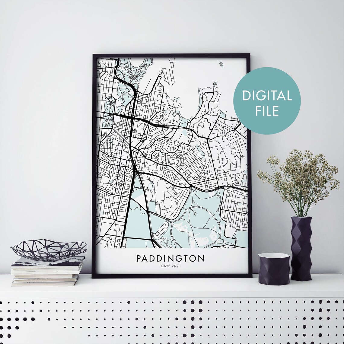 Paddington Sydney Australia City Map, Travel Poster