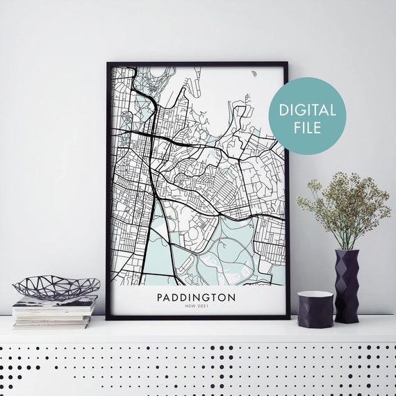 Paddington Sydney Australia City Map, Travel Poster