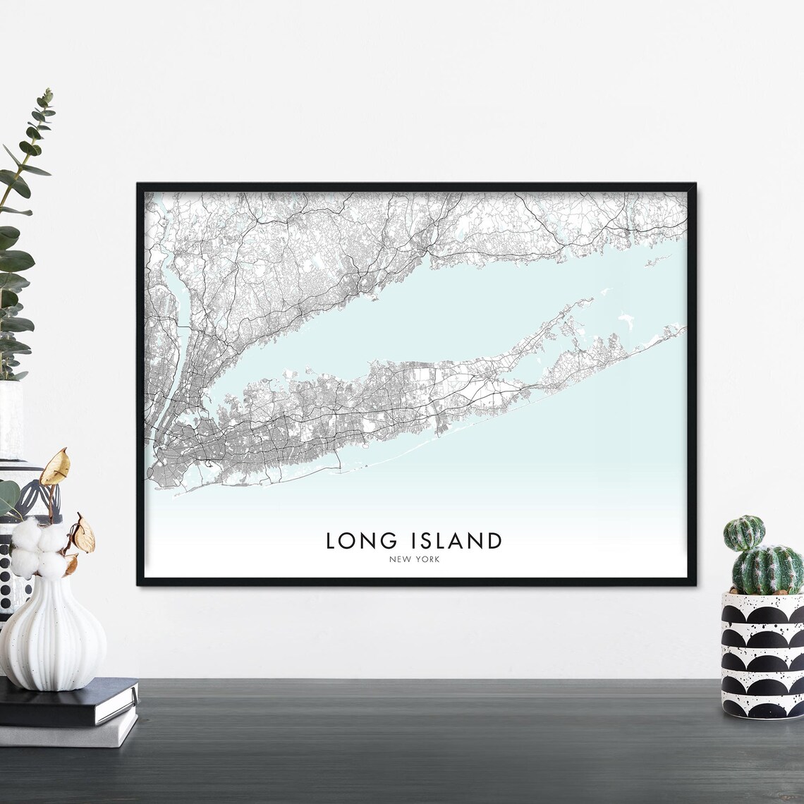 Long Island New York Minimalist Road Map City Cartography Poster