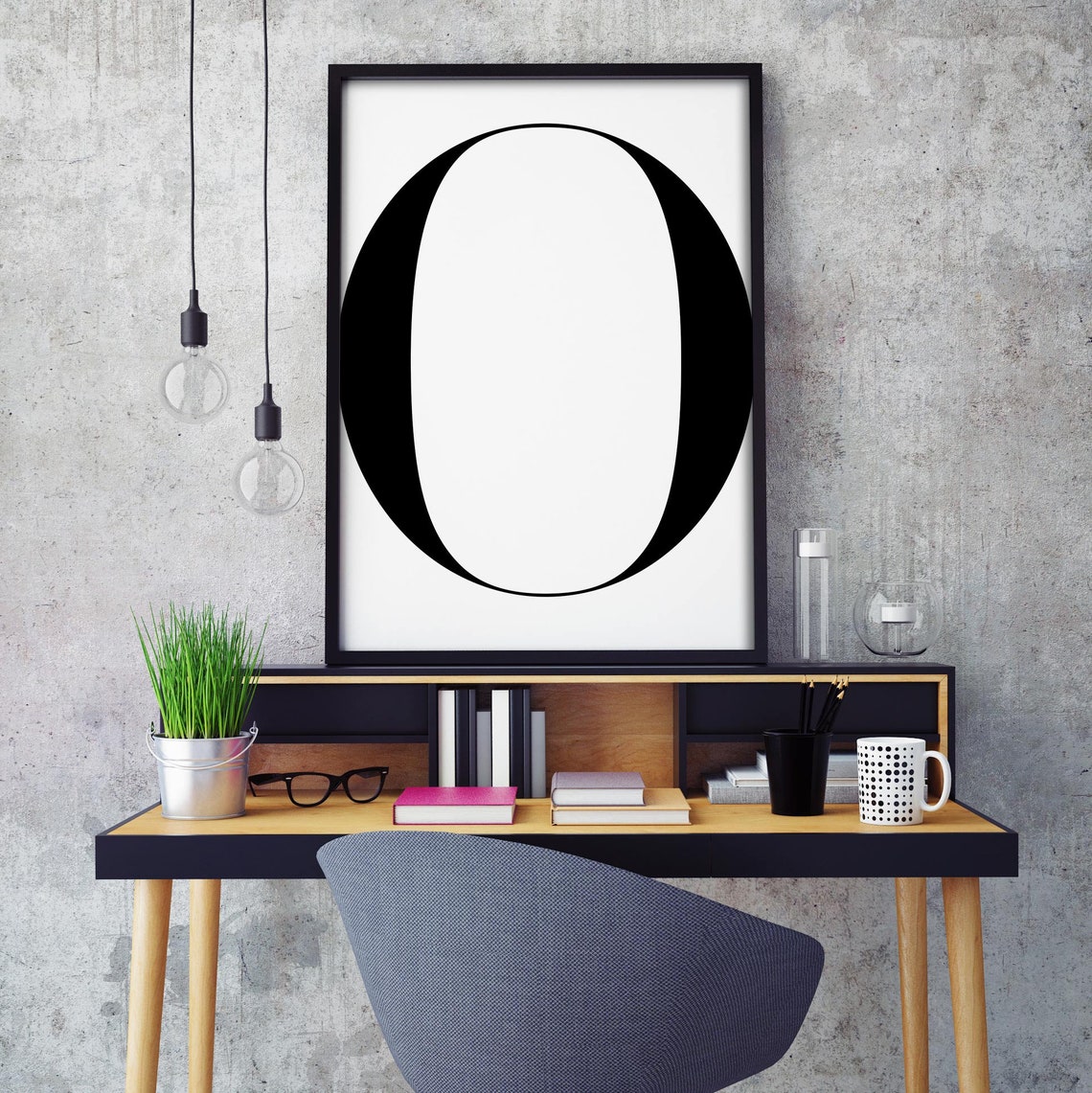 Letter O Typography Black White Modern Office Decor Wall Poster