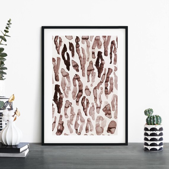 Brown Watercolor Leopard Pattern Abstract Safari Style Art Poster