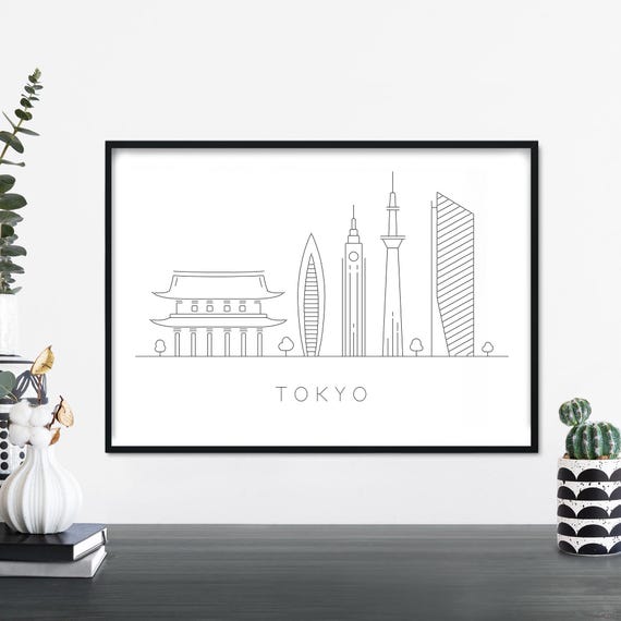 Tokyo City Skyline Linear Illustration Print Wall Art 4x6 5x7 A4 A3 A2 A1