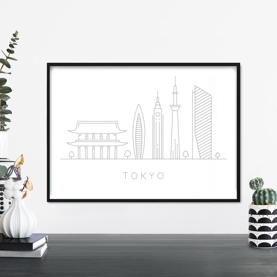 Tokyo Japan Skyline Minimalist Linear Illustration Travel Poster