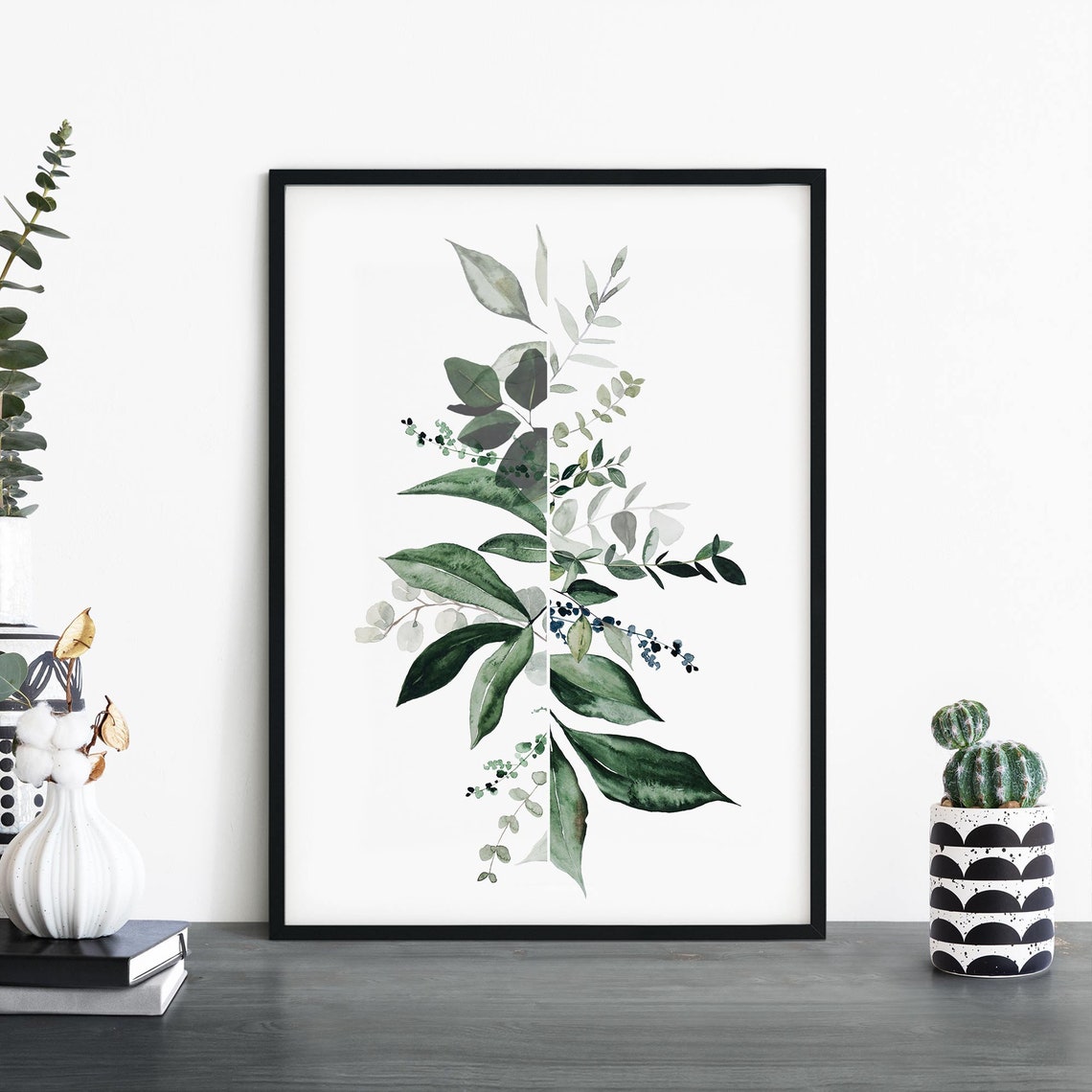 Botanical Dream No10 Vertical Leafy Sprig Watercolor Green Poster