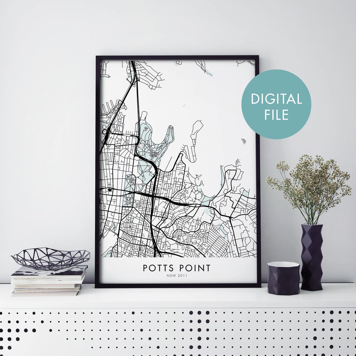 Potts Point Sydney NSW Minimalist Harborside City Street Map Poster