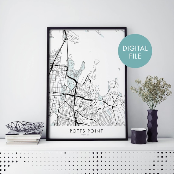 Potts Point Sydney NSW Minimalist Harborside City Street Map Poster