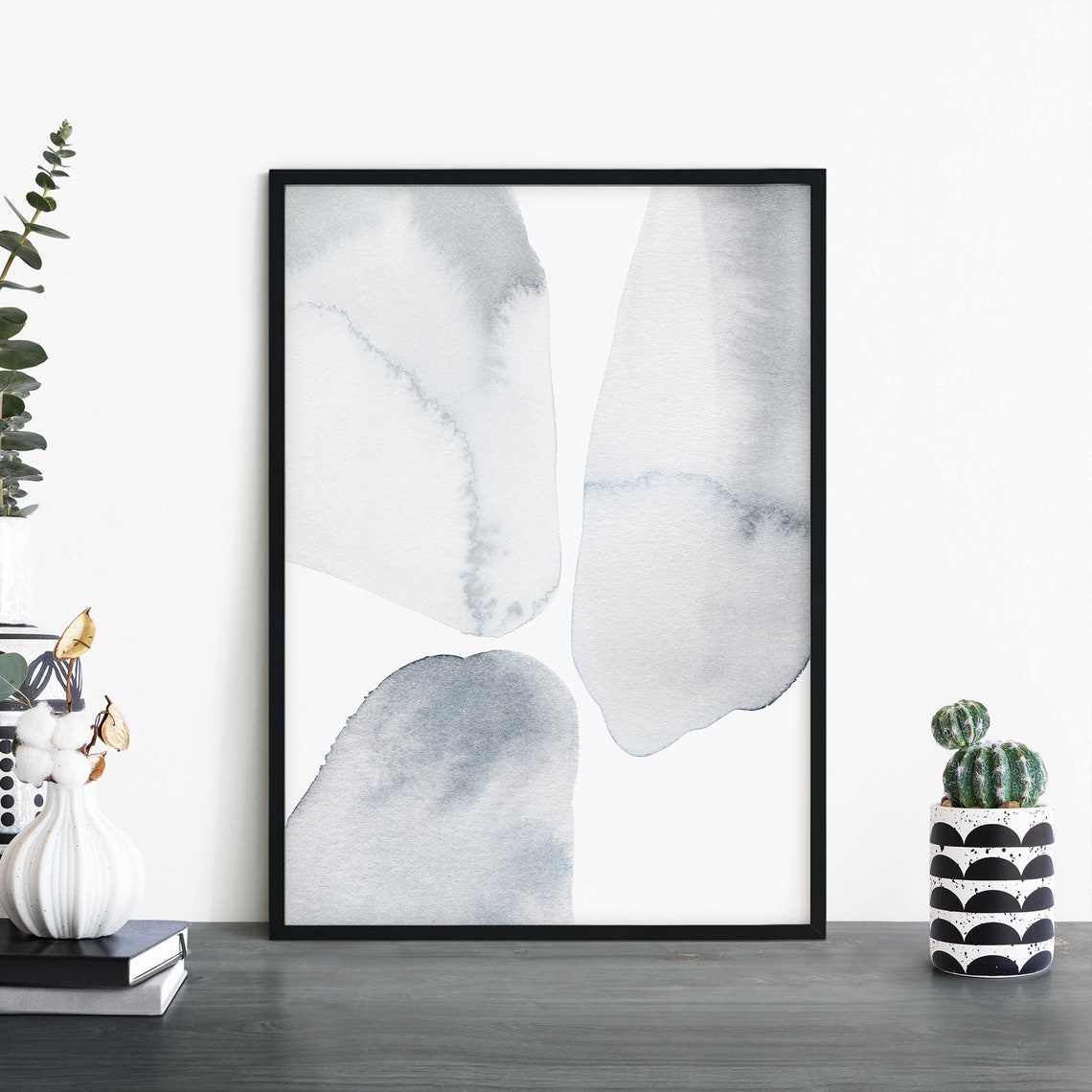 Light Gray Watercolor Organic Shapes Modern Minimal Art Poster