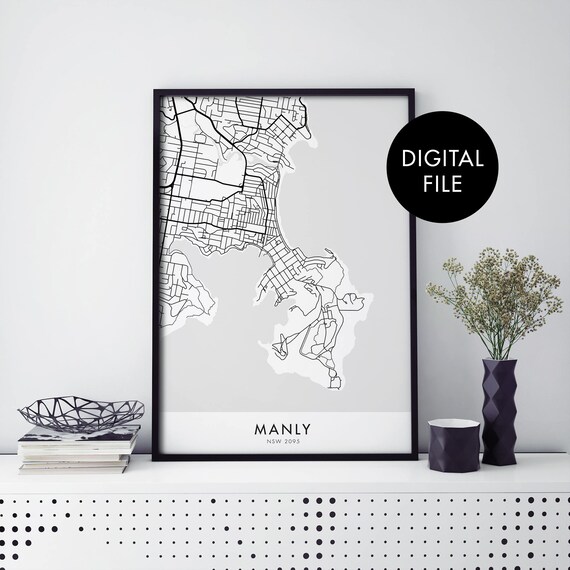 Manly Sydney Australia Black and White Coastal Street Map Poster