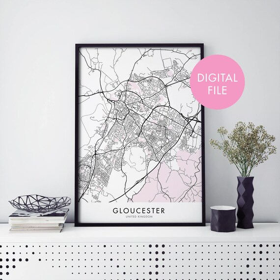 Gloucester England Minimalist City Map Digital File Edition Poster