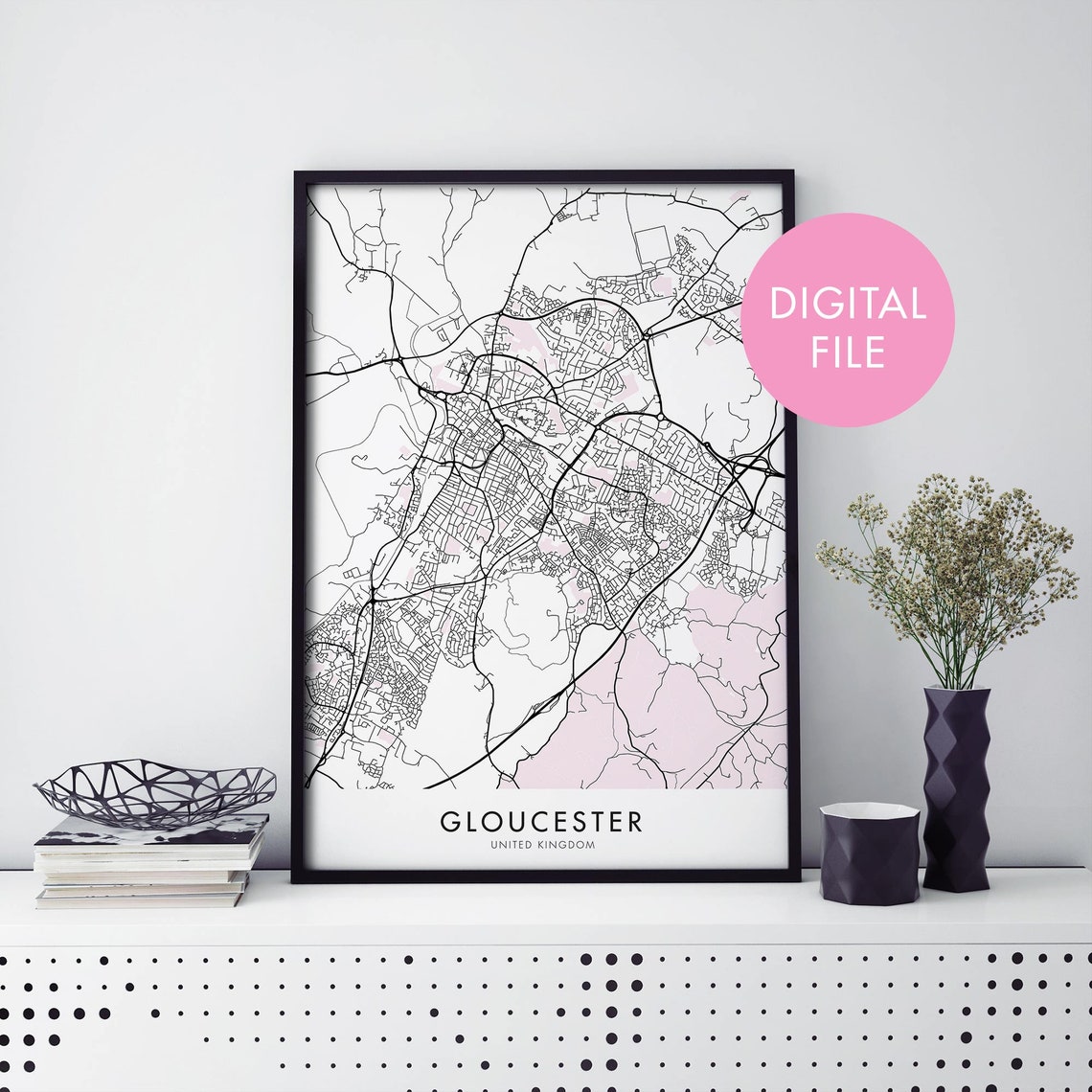 Gloucester England Minimalist City Map Digital File Edition Poster