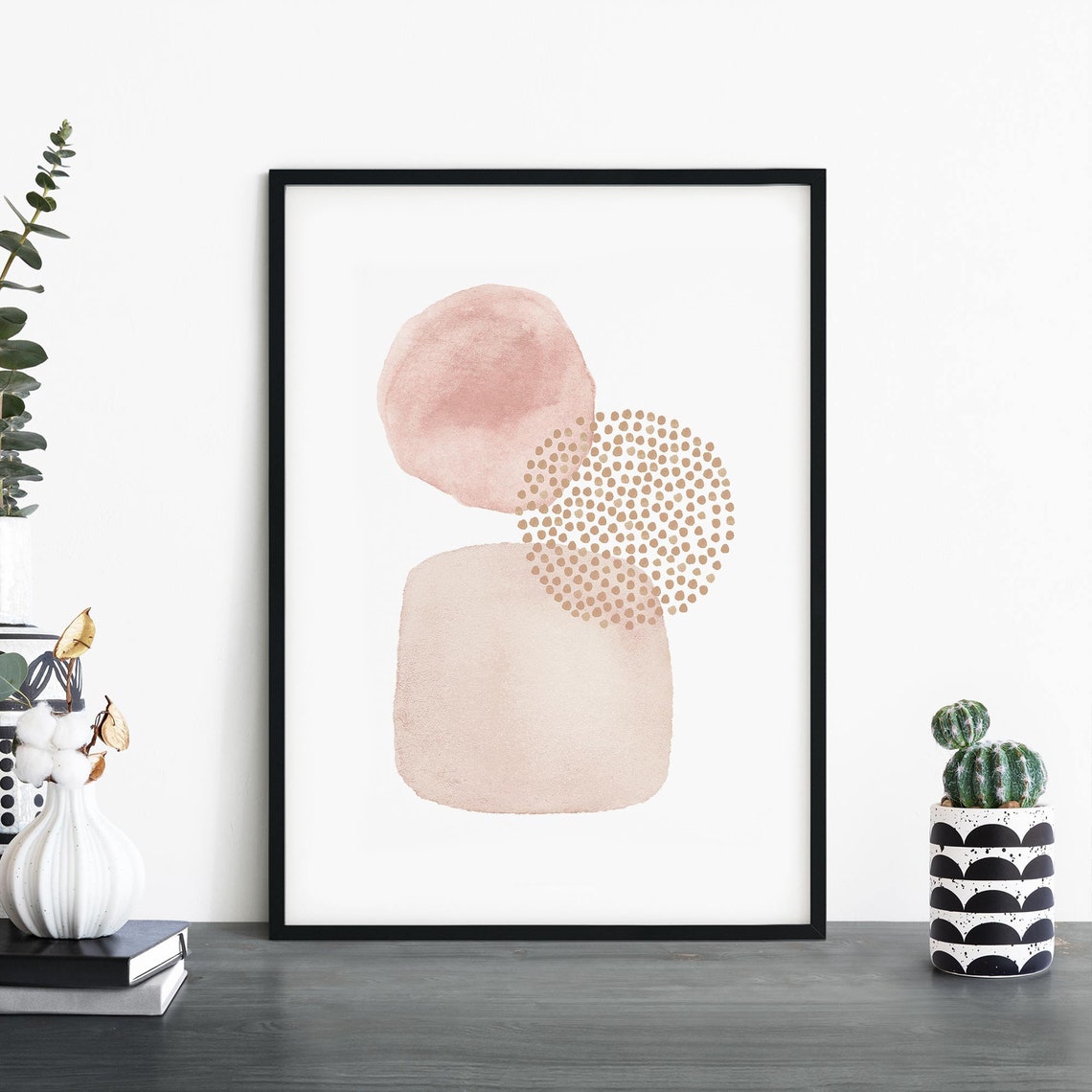 Blush Pink Abstract Shapes Minimalist Beige Neutral Modern Wall Art