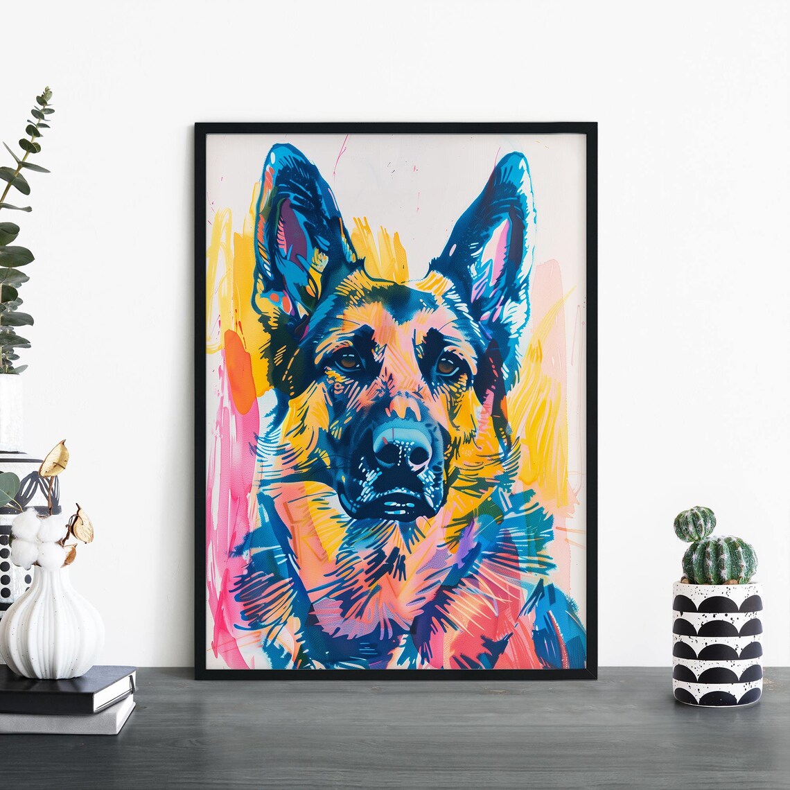 Neon German Shepherd Pop Art Bold Colorful Canine Portrait Poster