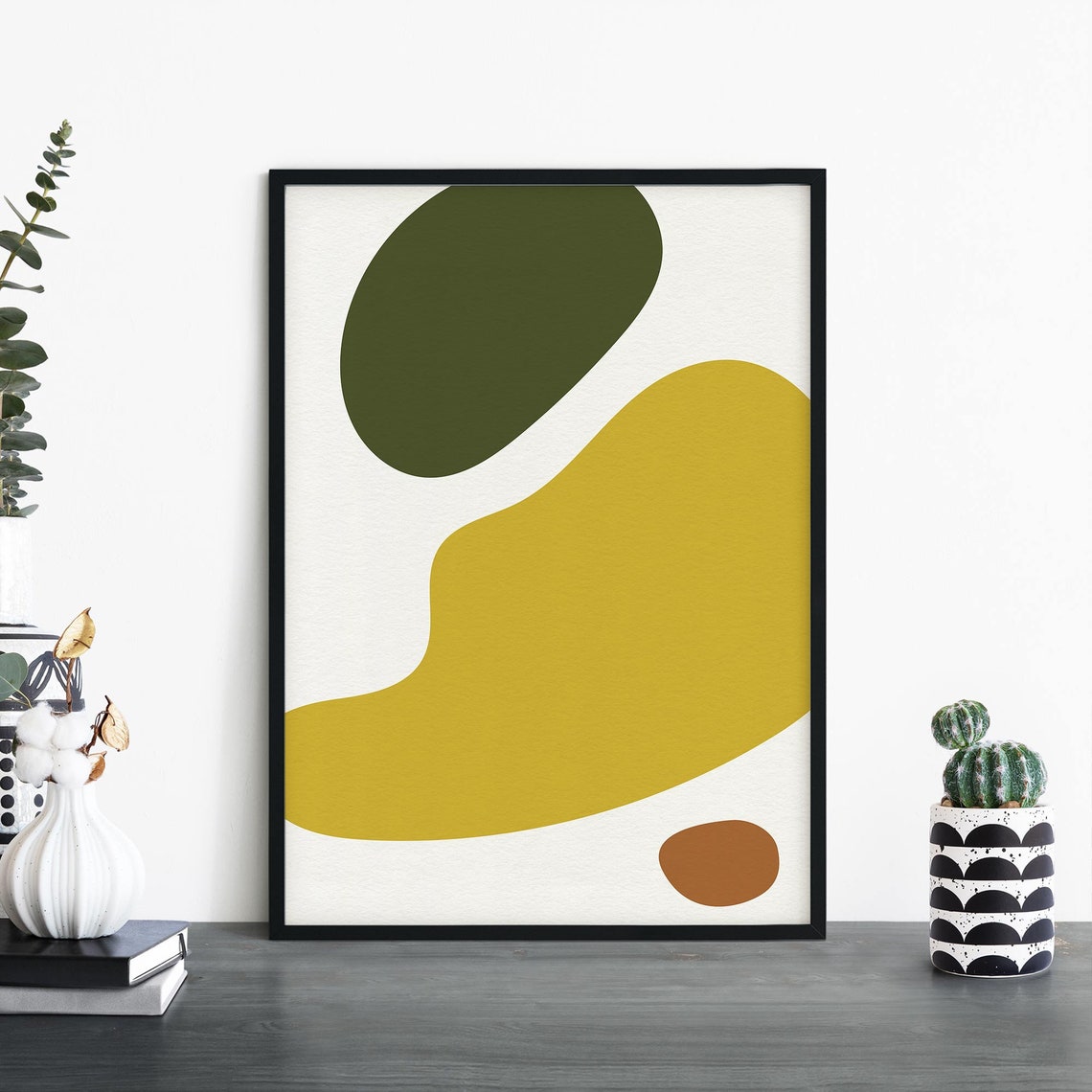 Organic Hues No9 Abstract Olive Mustard Terracotta Modern Poster