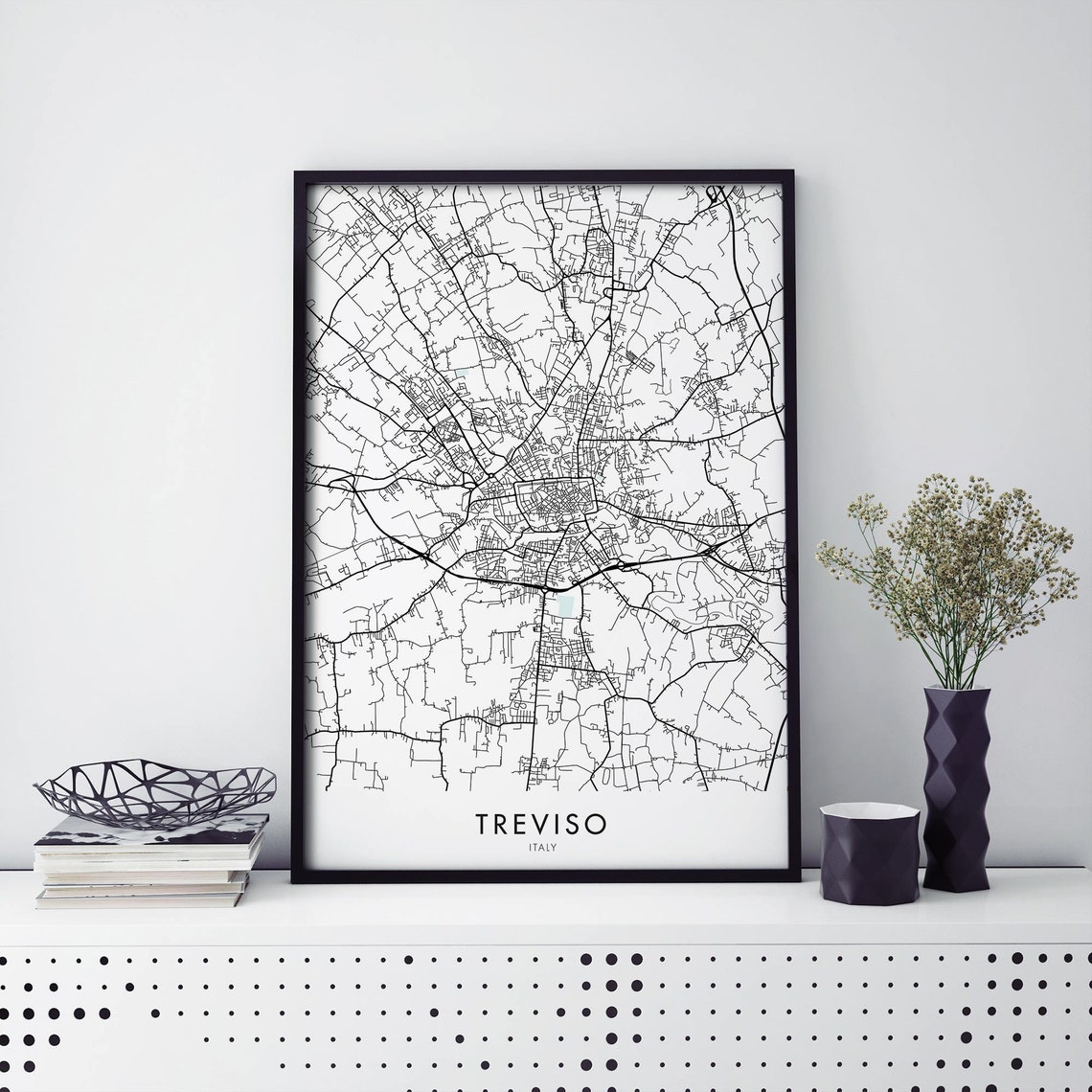 Treviso Italy Monochrome Street Map Elegant Minimalist City Poster