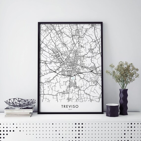 Treviso Italy Monochrome Street Map Elegant Minimalist City Poster