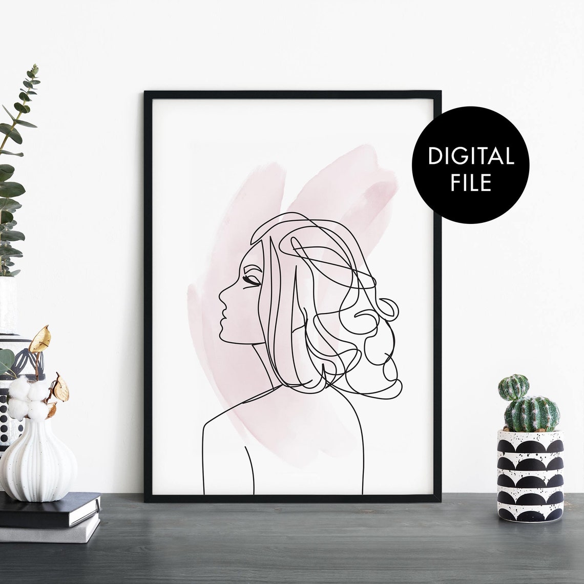Female Face Line Drawing Profile Blush Pink Minimalist Wall Art