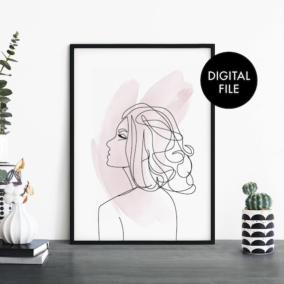 Female Face Line Drawing Profile Blush Pink Minimalist Wall Art