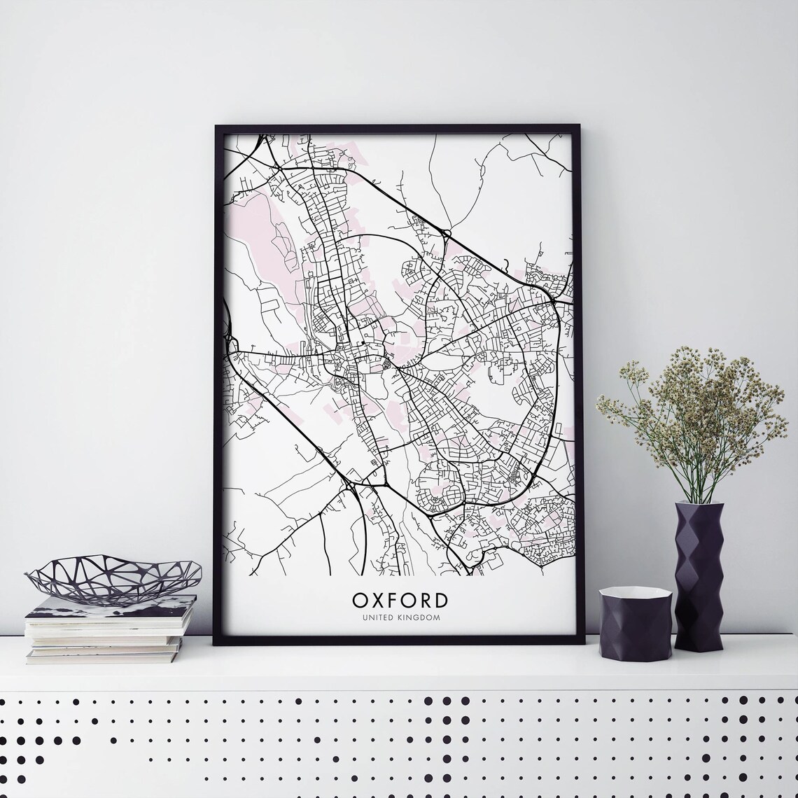 Oxford United Kingdom Blush Minimalist City Street Map Art Poster