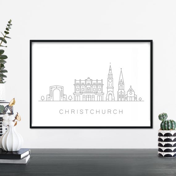 Christchurch City Skyline Linear Illustration Print Wall Art 4x6 5x7 A4 A3 A2 A1