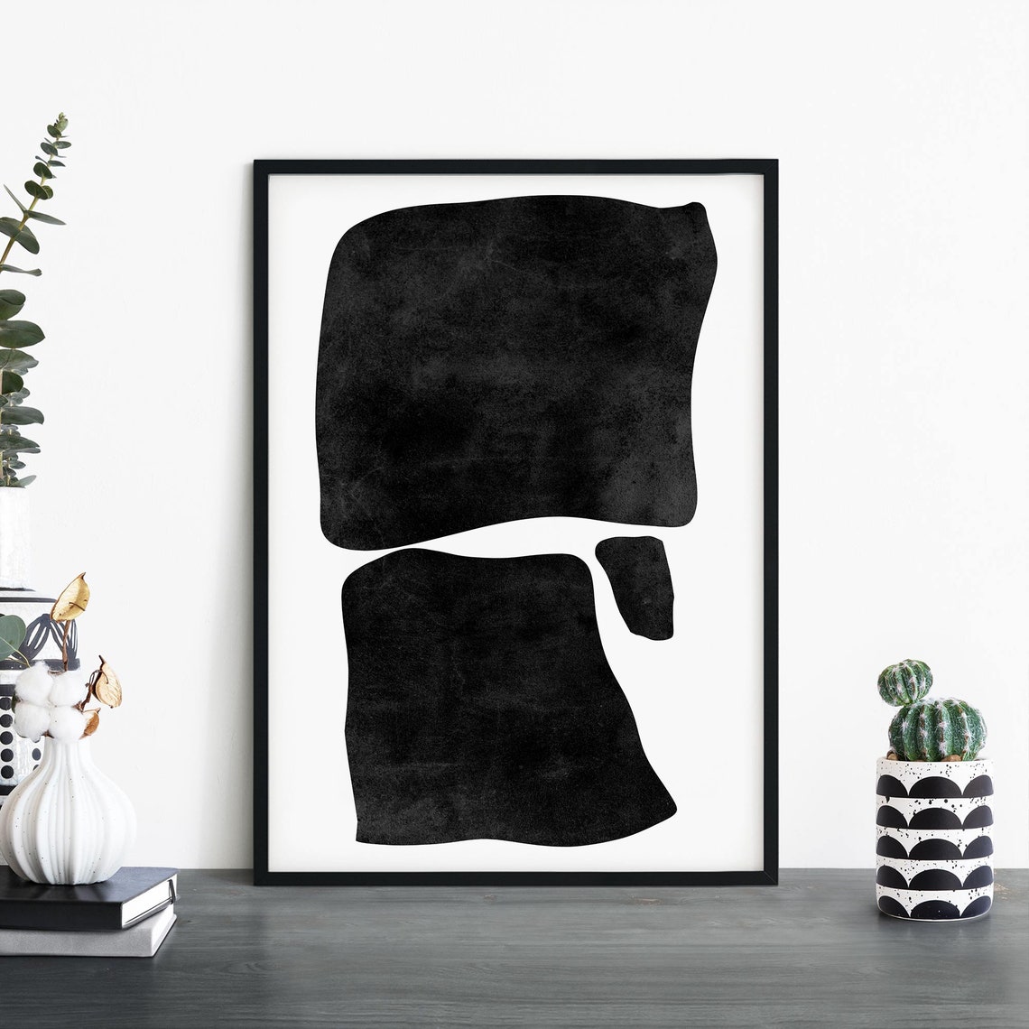 Black Organic Square Ink Shapes Modern Minimalist Abstract Poster