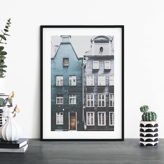 Teal Painted Historic Townhouse Facades Architecture Photo Poster