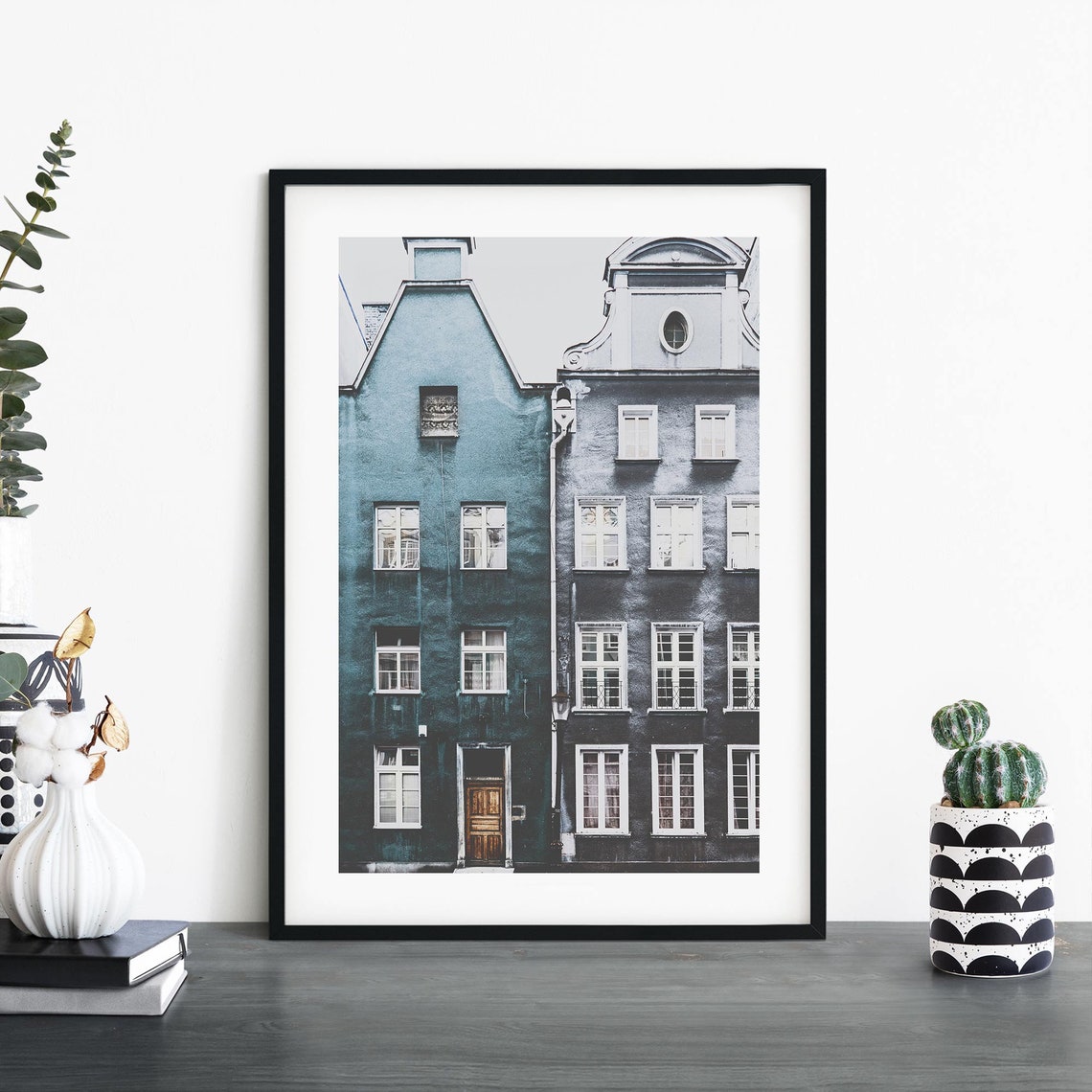 Teal Painted Historic Townhouse Facades Architecture Photo Poster
