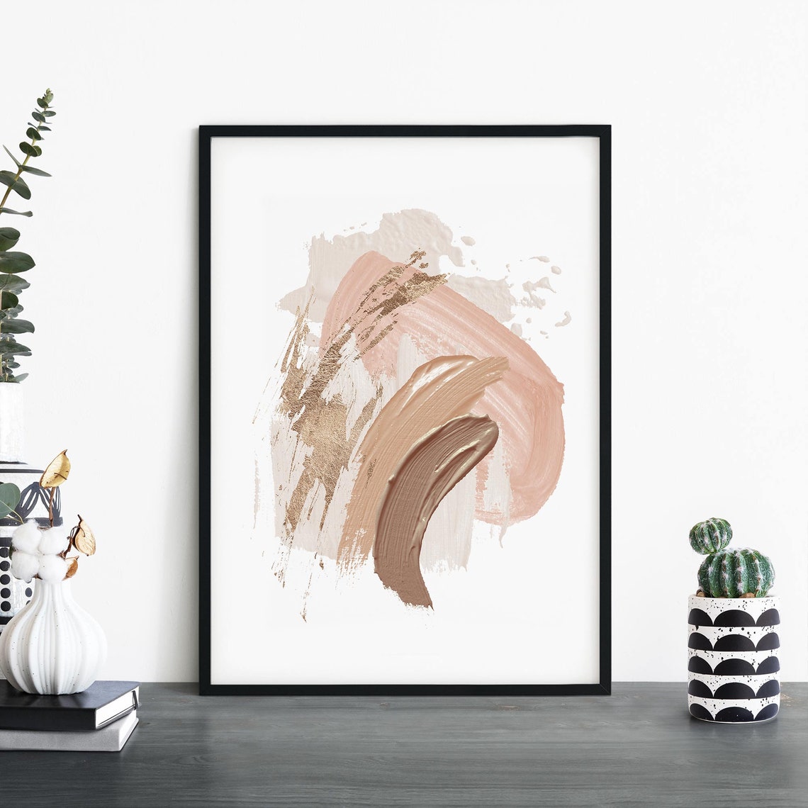 Peachy Beige Abstract Waves Neutral Minimalist Brushstroke Art Poster