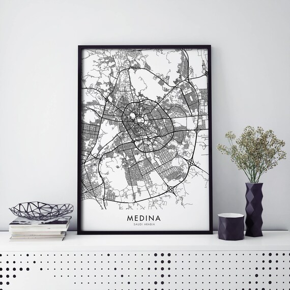 Medina Saudi Arabia Holy City Detailed Black Street Map Travel Poster