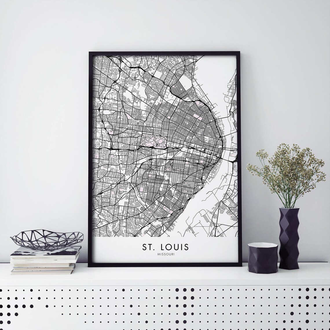 St Louis Missouri Bold Monochrome City Street Grid Map Art Poster