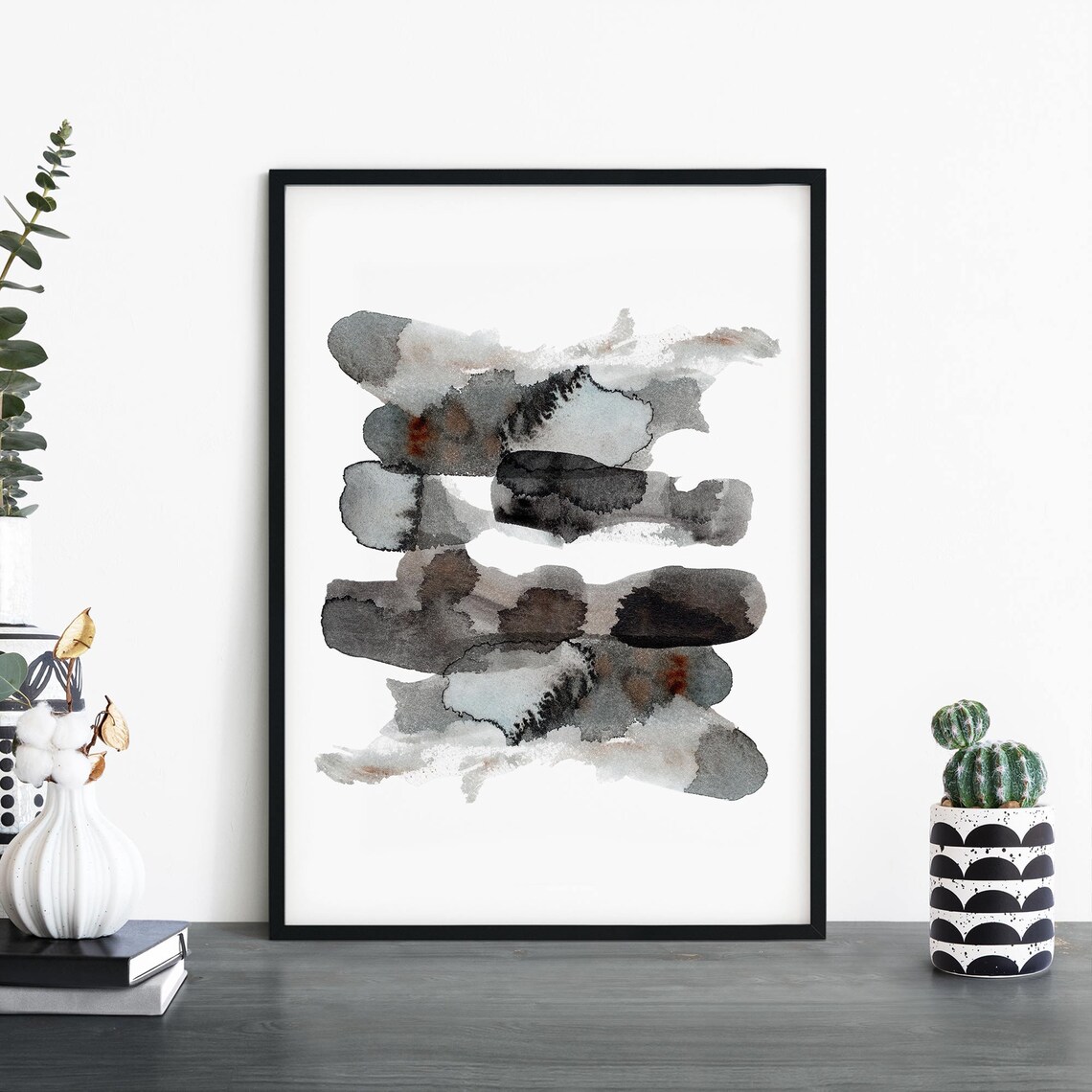 Horizontal Strokes Gray Watercolor Abstract Minimal Decor Poster
