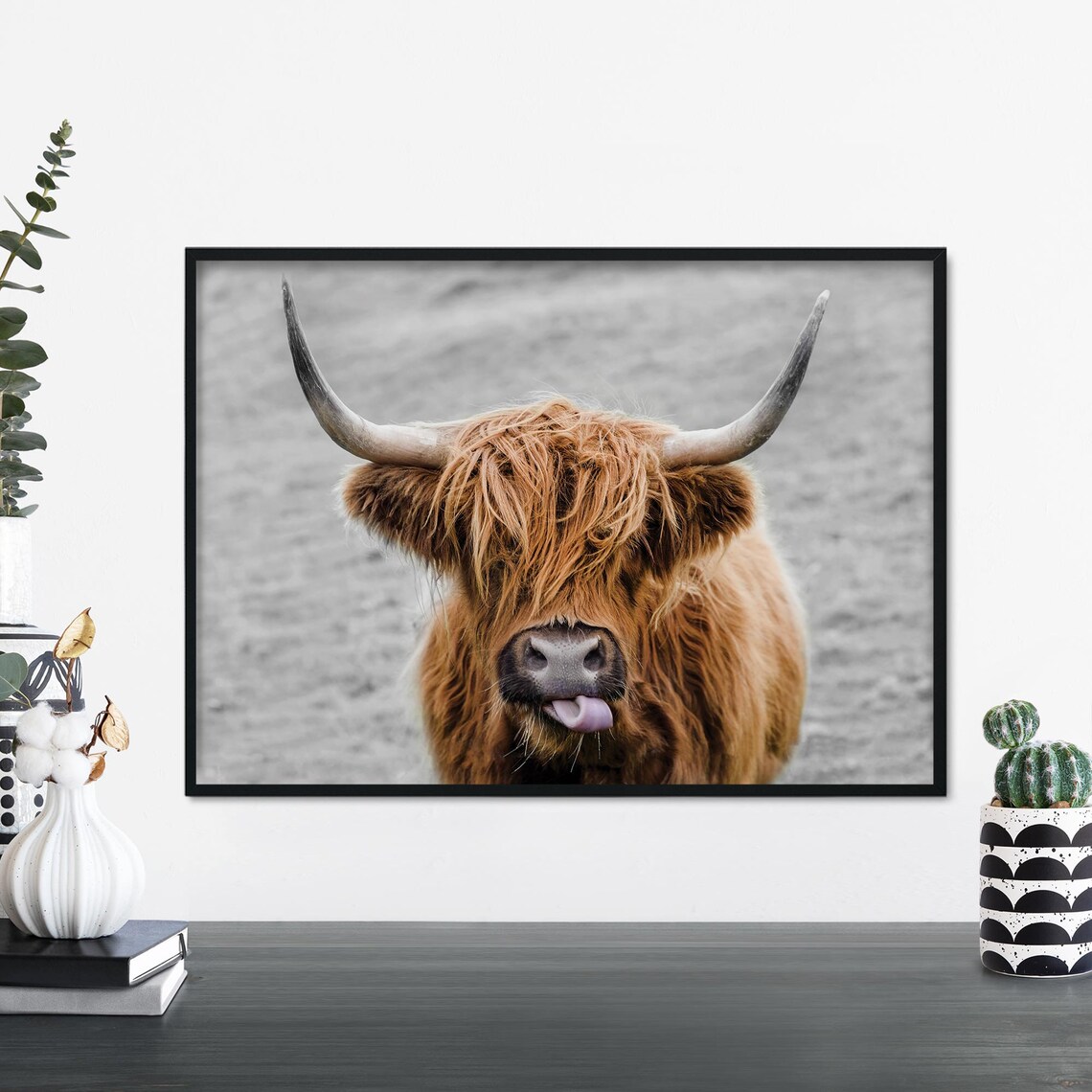 Hairy Highland Cow Art Print, Farm Animal Wall Art