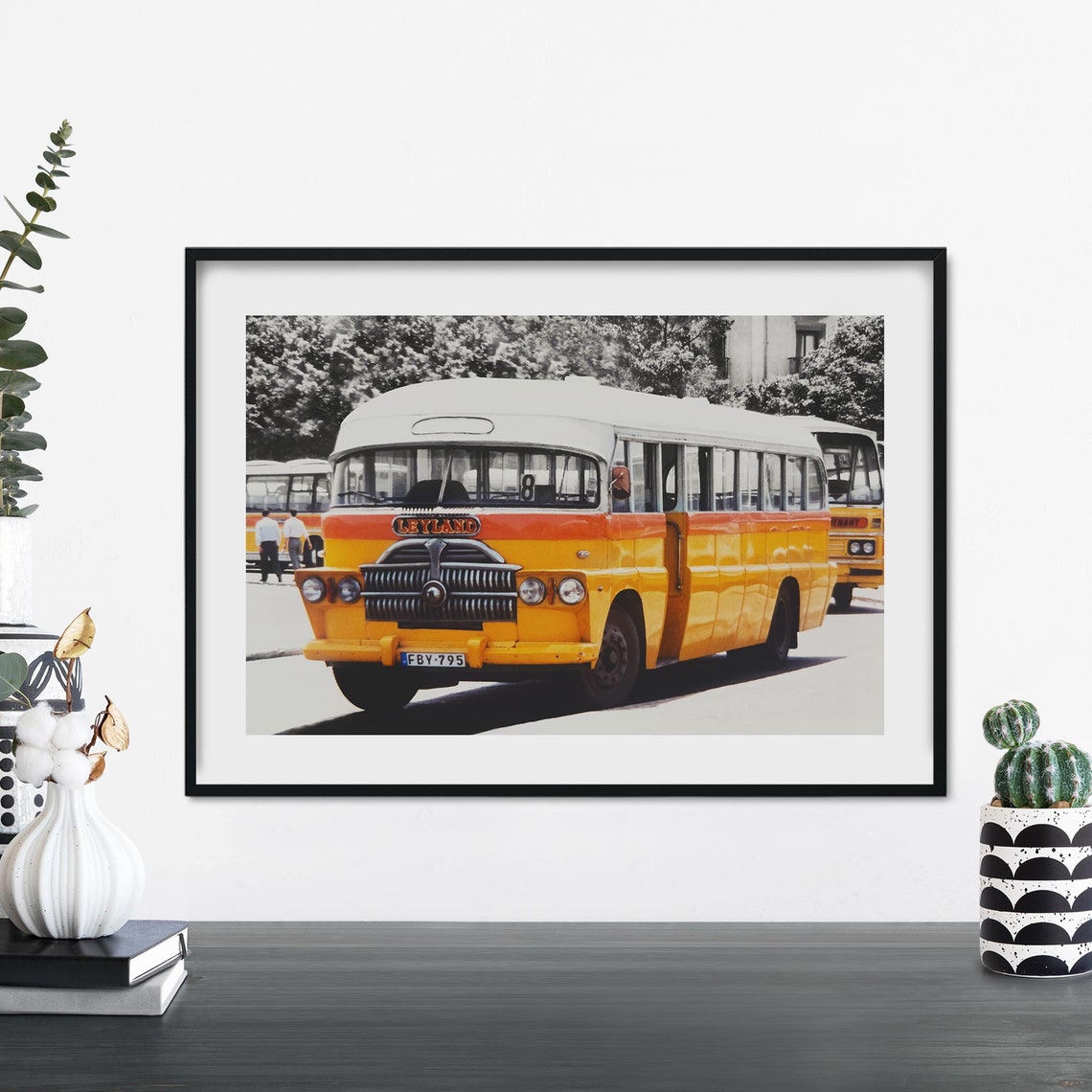 Vintage Yellow Leyland Bus Malta Retro Transport Photo Poster