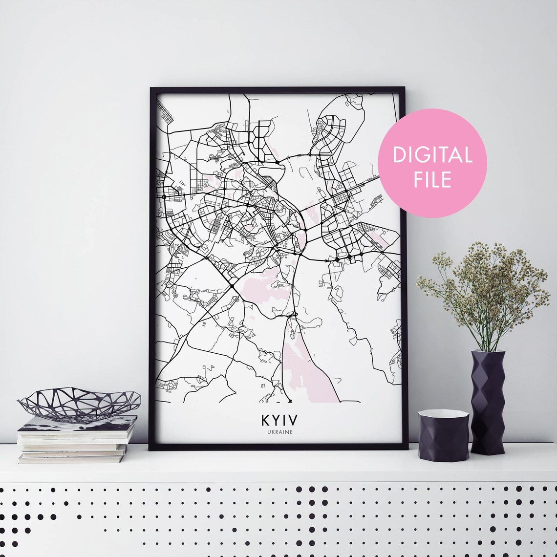 Kyiv Ukraine Black Line City Street Map Modern Minimal Art Poster