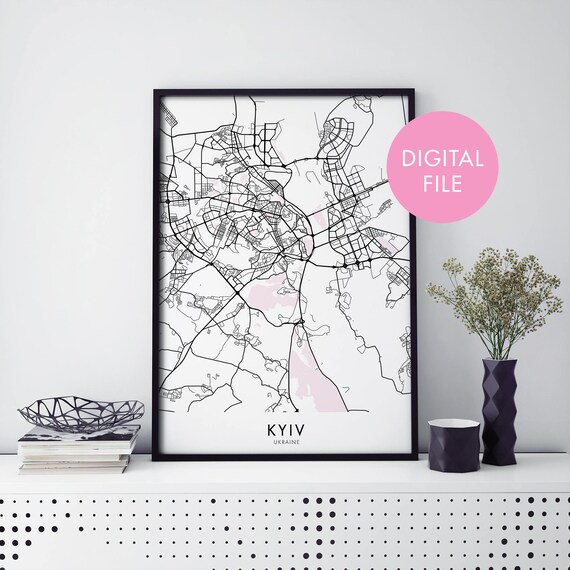Kyiv Ukraine Black Line City Street Map Modern Minimal Art Poster