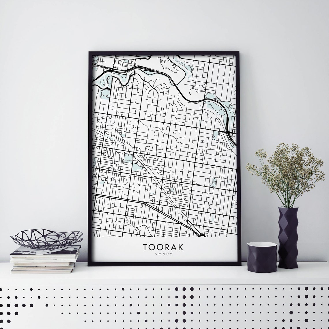 Toorak Melbourne VIC 3142 Minimalist Black City Map Street Print