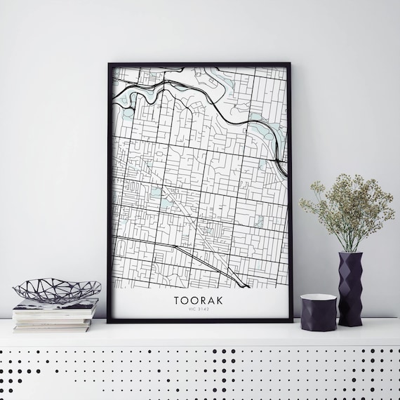 Toorak Melbourne VIC 3142 Minimalist Black City Map Street Print