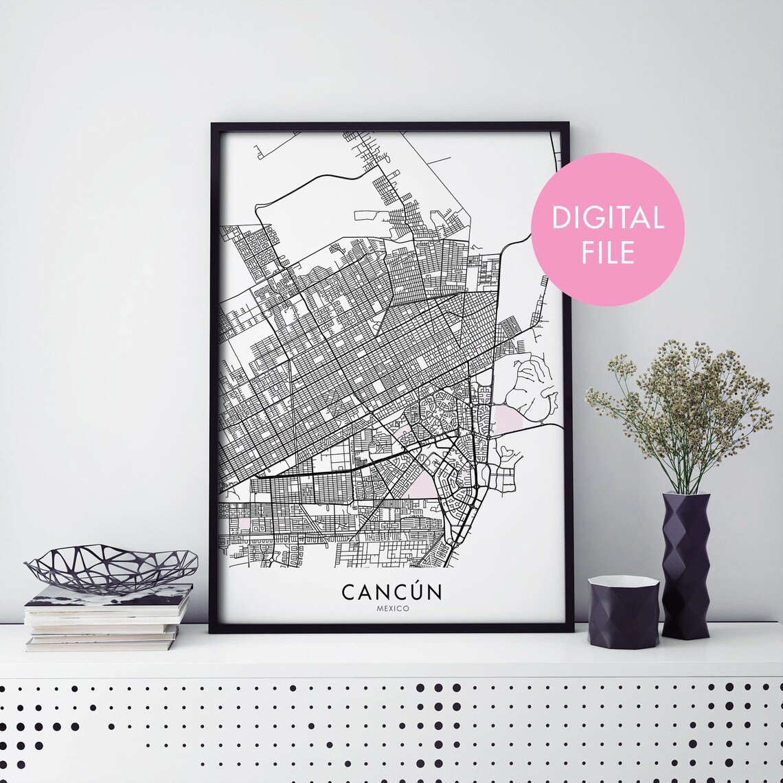 Cancn Mexico City Map Art Print, Travel Poster