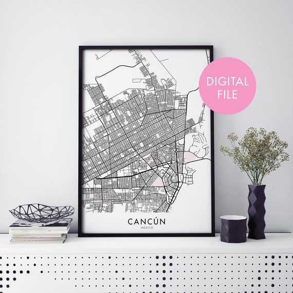 Cancn Mexico City Map Art Print, Travel Poster