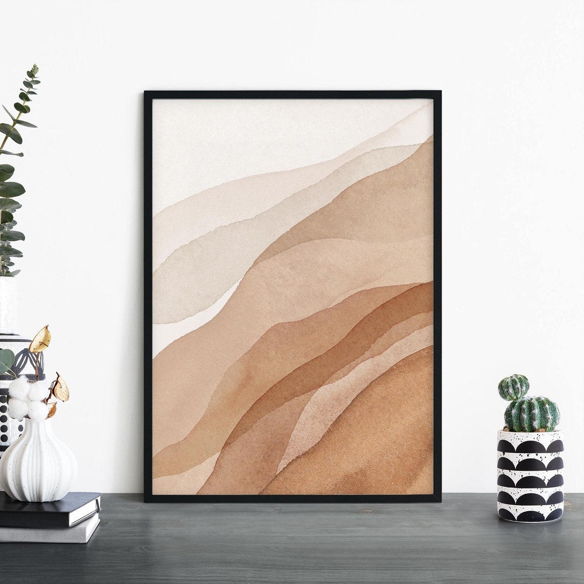 Dunes Beige Watercolor Desert Layer Waves Minimal Abstract Print
