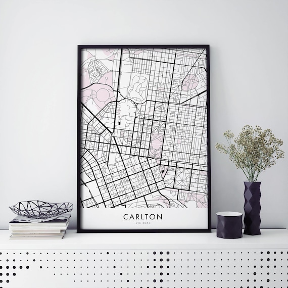 Carlton Melbourne Street Map Black Line Monochrome City Wall Poster