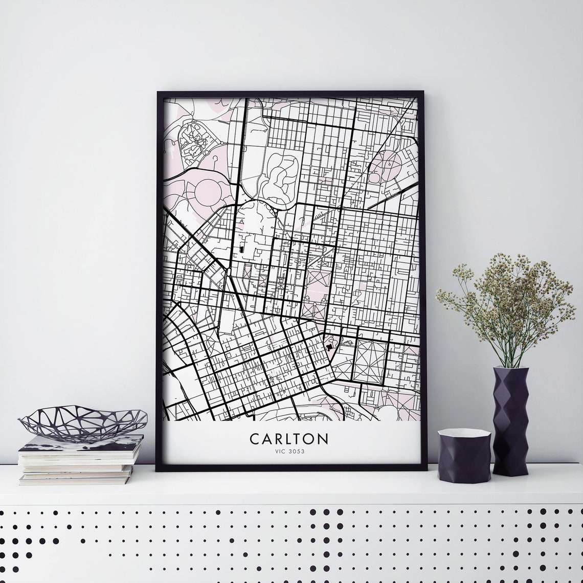 Carlton Melbourne Street Map Black Line Monochrome City Wall Poster