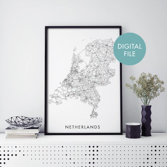 Netherlands Country Road Map Line Art Minimalist Travel Poster
