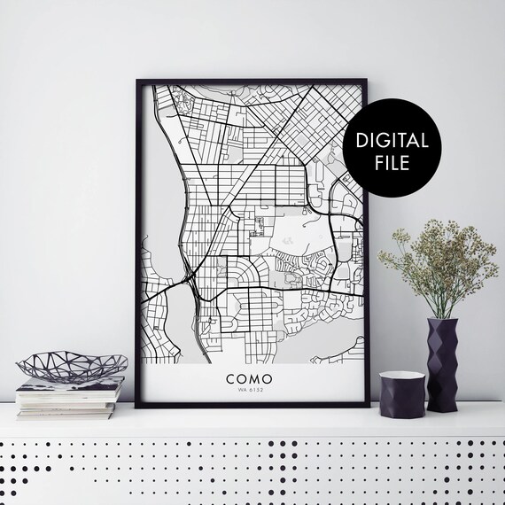Como Perth Western Australia Black Street Map Digital File Poster