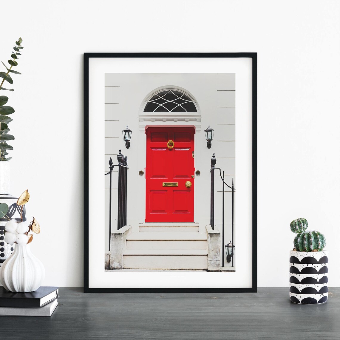 Iconic Red Door on a White London Townhouse Photo Art Poster