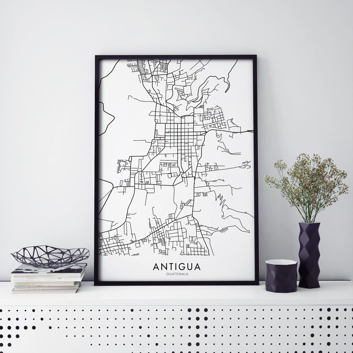 Antigua Guatemala City Map Travel Poster