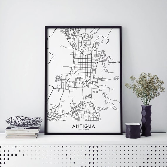 Antigua Guatemala City Map Travel Poster