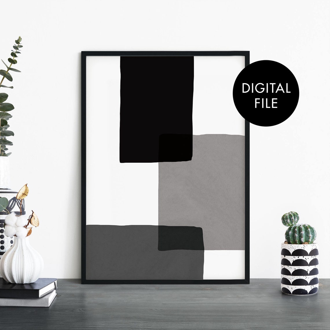 Shades of Grey Black and White Abstract Geometric Art Poster