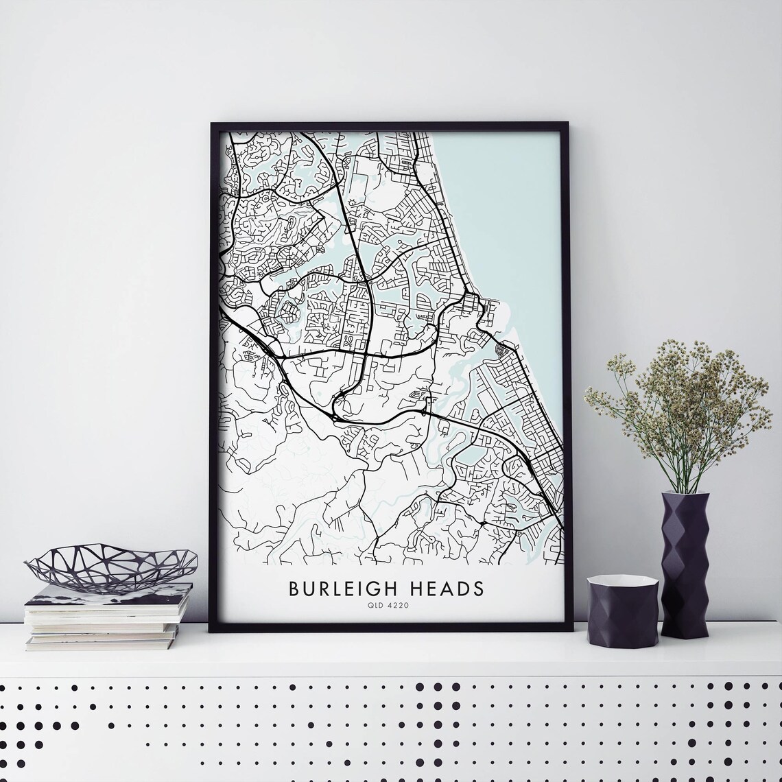 Burleigh Heads Gold Coast Australia City Map Poster Minimal Street Lines