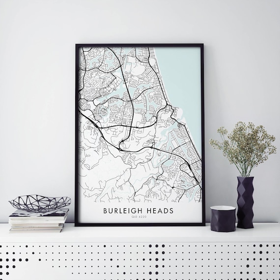 Burleigh Heads Gold Coast Australia City Map Poster Minimal Street Lines