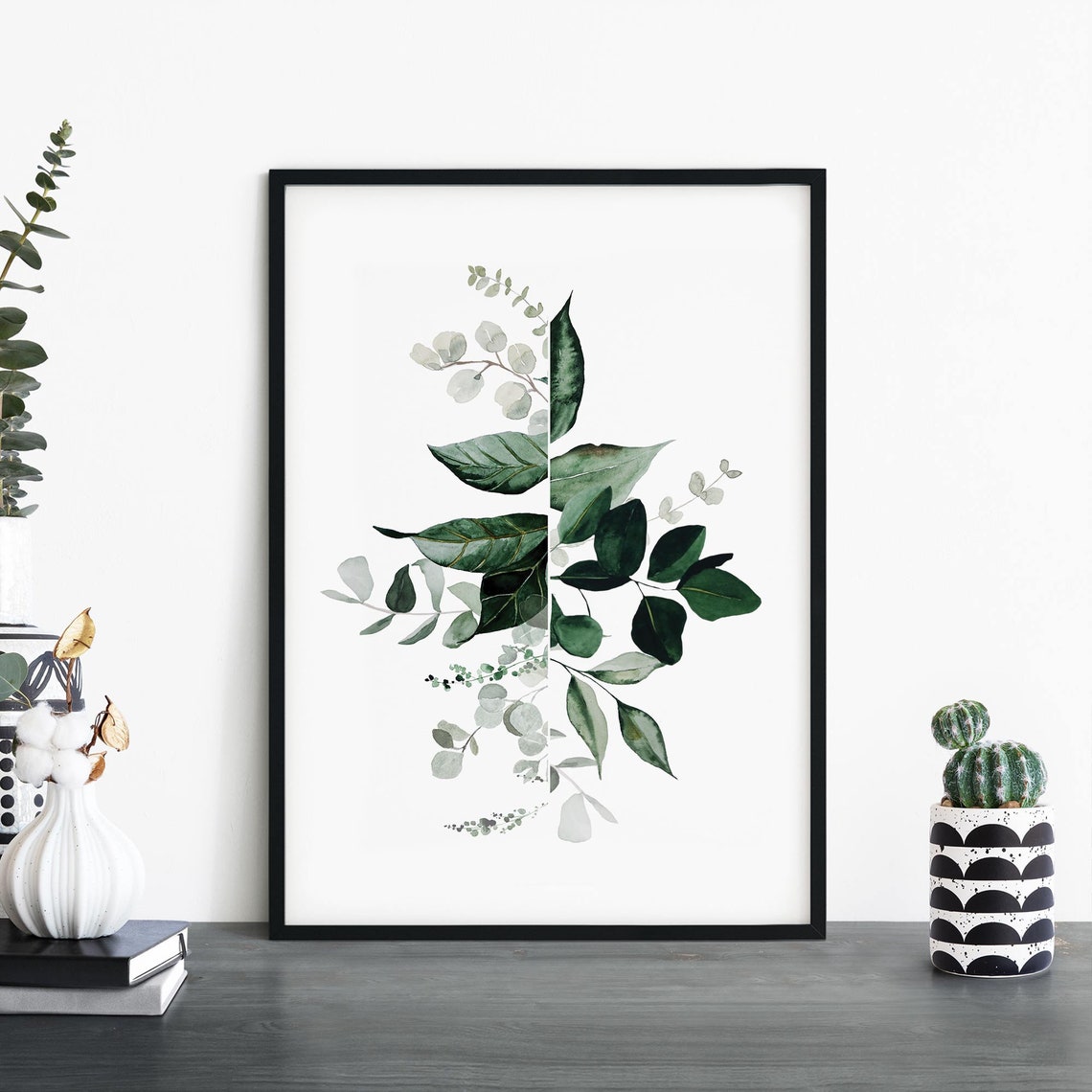 Botanical Dream No9 Split Leaf Watercolor Green Eucalyptus Poster